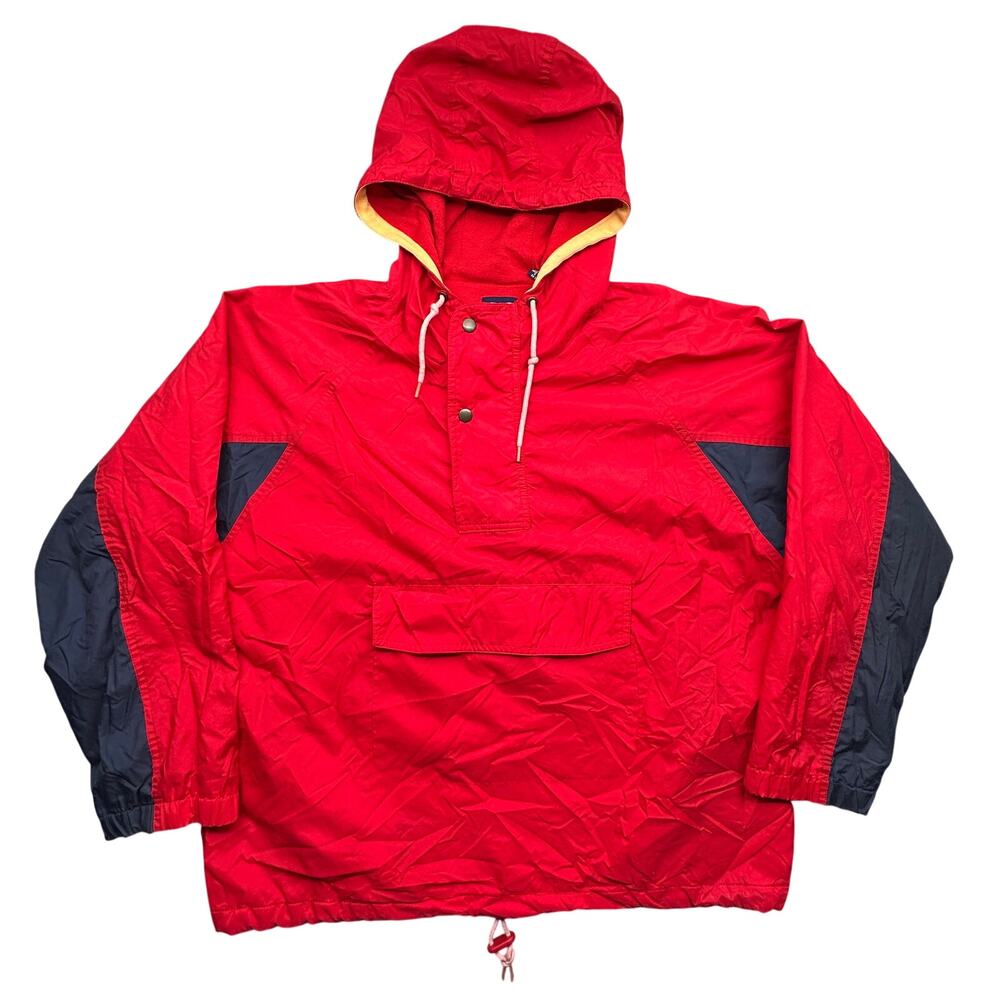 Vintage GAP Anorak Cotton Lined 1/2 Zip Red Hooded Jacket Medium Windbreaker Red